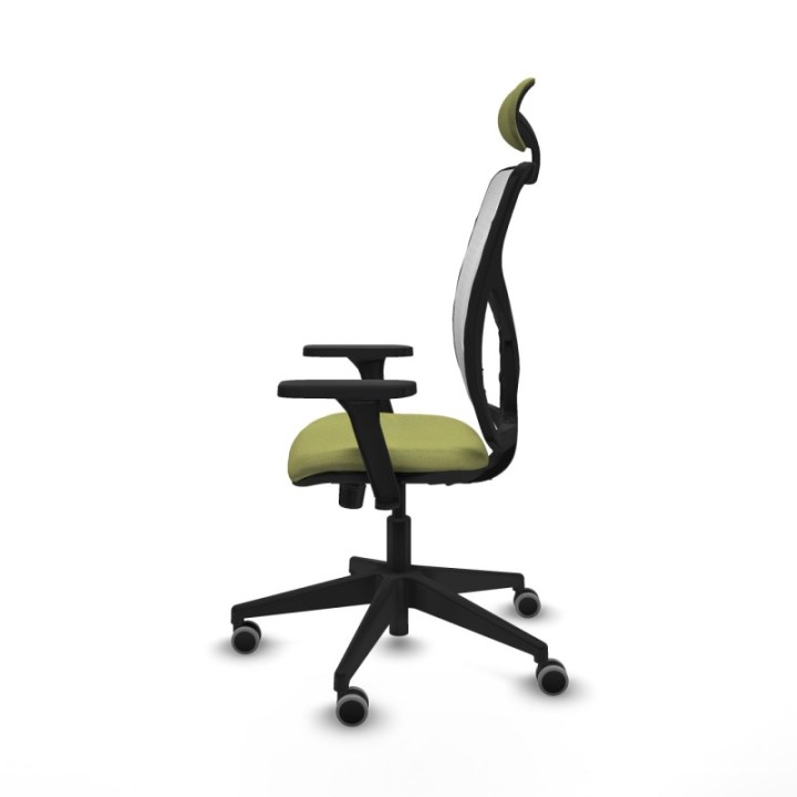 Motilla sincro malla blanca bali verde oliva brazos 3D base piramidal cabecero fijo ruedas 65mm engomadas