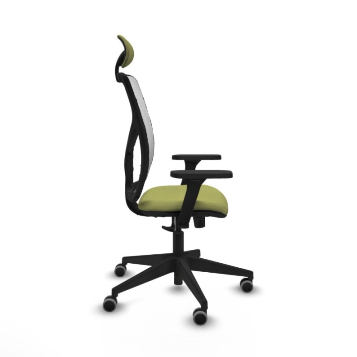 Motilla sincro malla blanca bali verde oliva brazos 3D base piramidal cabecero fijo ruedas 65mm engomadas