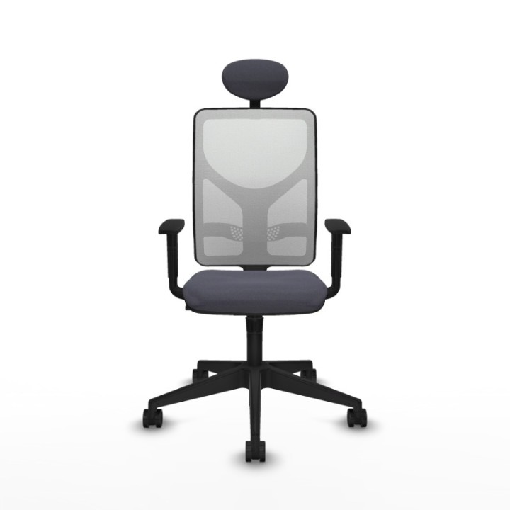 Motilla sincro malla blanca bali gris oscuro brazos 1D base piramidal cabecero fijo ruedas 65mm nailon