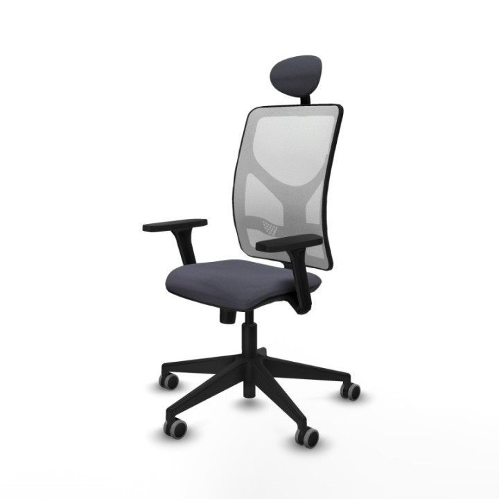 Motilla sincro malla blanca bali gris oscuro brazos 3D base piramidal cabecero fijo ruedas 65mm engomadas