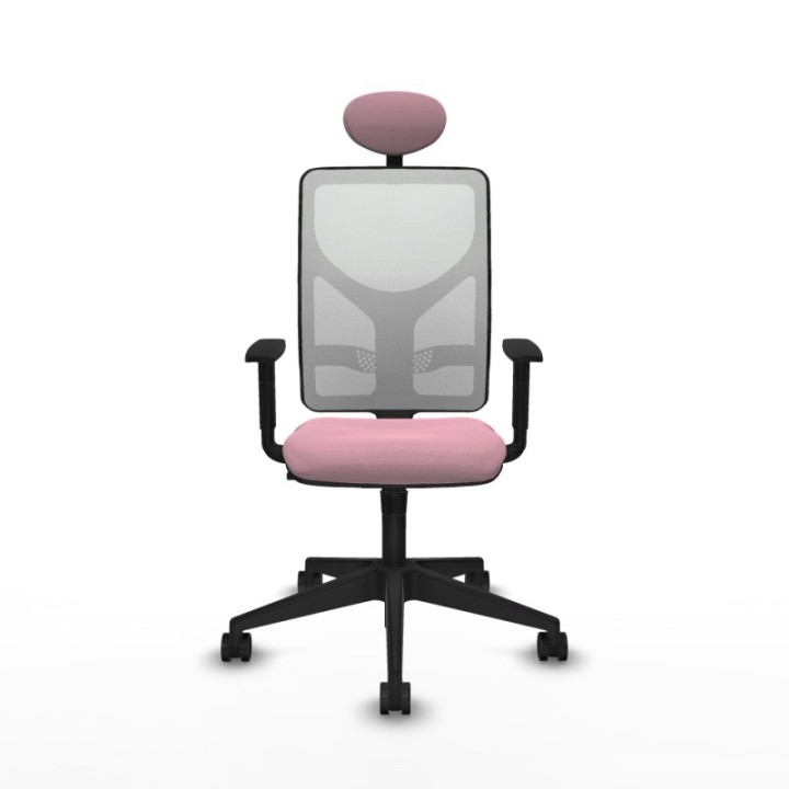 Motilla sincro malla blanca bali rosa brazos 1D base piramidal cabecero fijo ruedas 65mm nailon