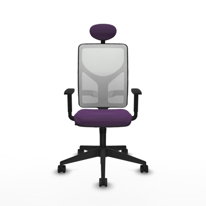 Motilla sincro malla blanca bali morado brazos 1D base piramidal cabecero fijo ruedas 65mm nailon