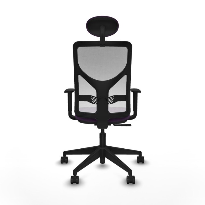 Motilla sincro malla blanca bali morado brazos 1D base piramidal cabecero fijo ruedas 65mm nailon