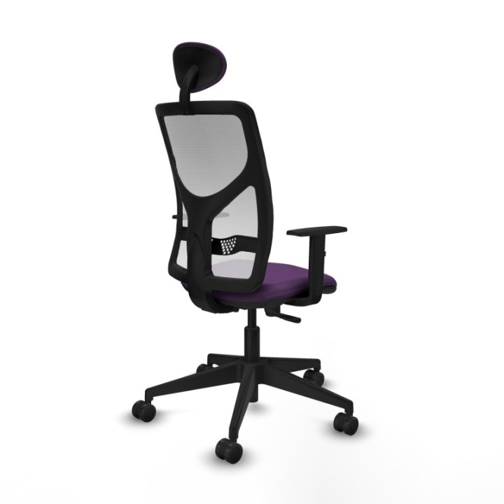 Motilla sincro malla blanca bali morado brazos 1D base piramidal cabecero fijo ruedas 65mm nailon