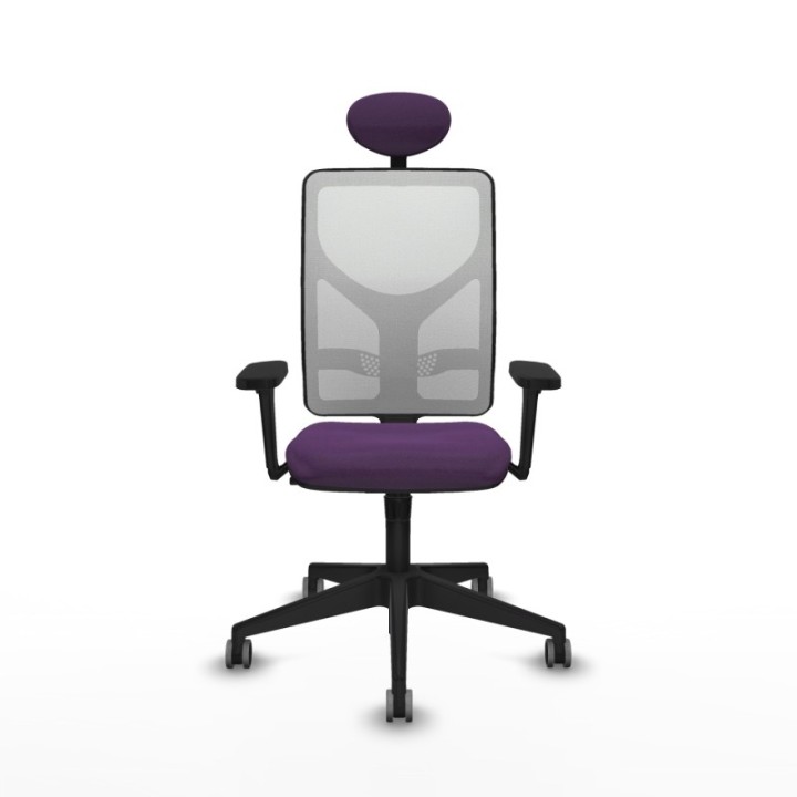 Motilla sincro malla blanca bali morado brazos 3D base piramidal cabecero fijo ruedas 65mm engomadas