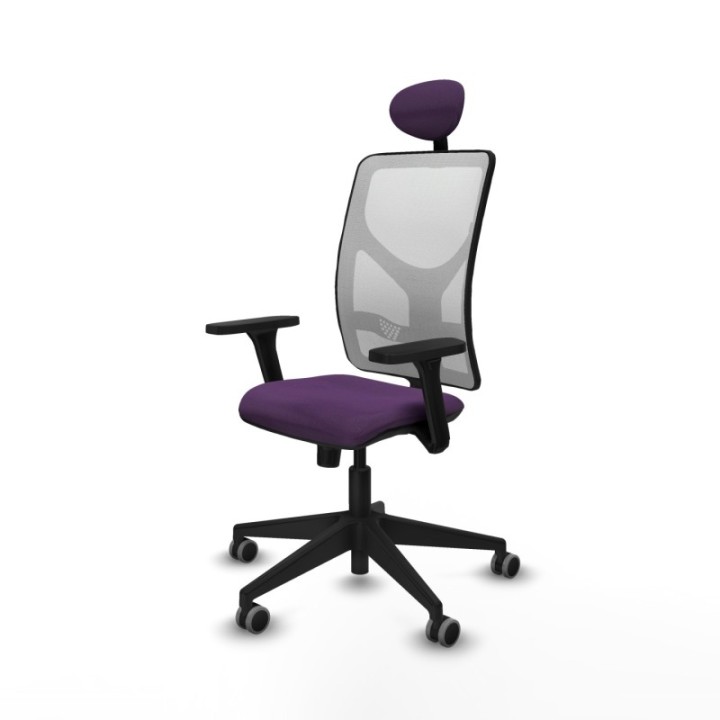 Motilla sincro malla blanca bali morado brazos 3D base piramidal cabecero fijo ruedas 65mm engomadas