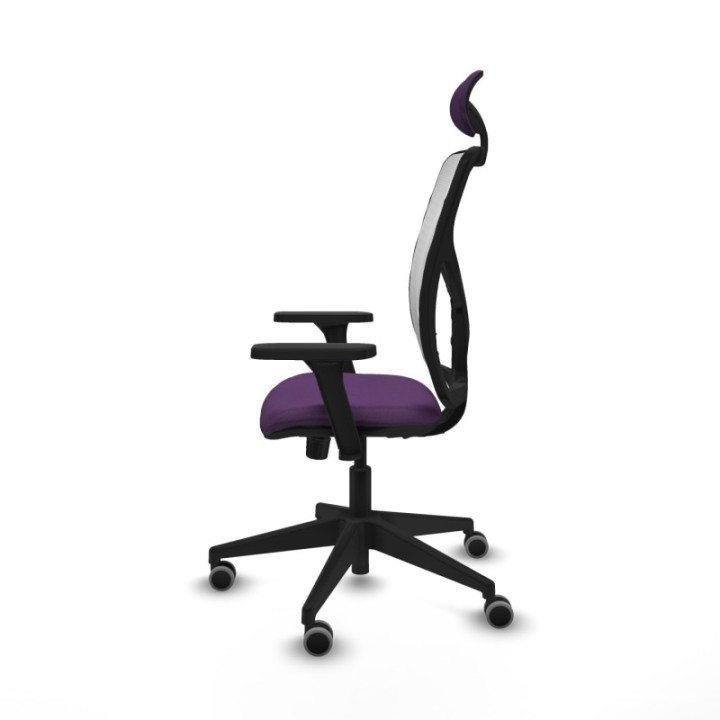 Motilla sincro malla blanca bali morado brazos 3D base piramidal cabecero fijo ruedas 65mm engomadas