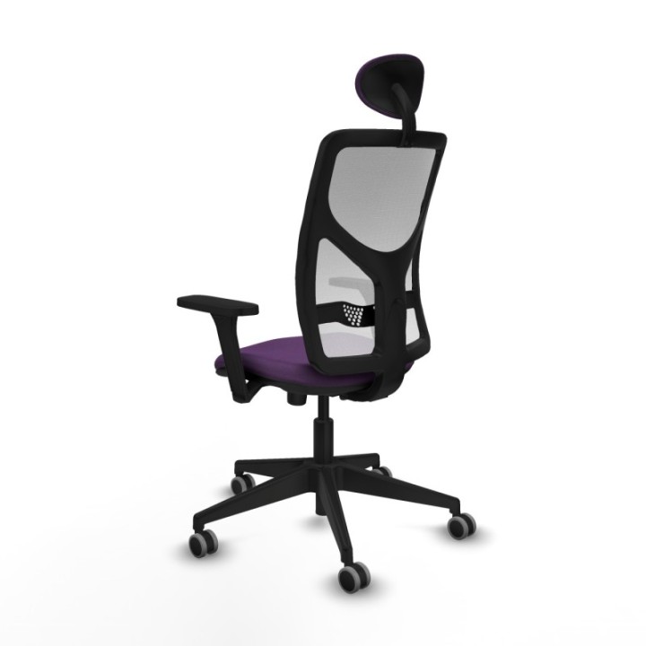 Motilla sincro malla blanca bali morado brazos 3D base piramidal cabecero fijo ruedas 65mm engomadas