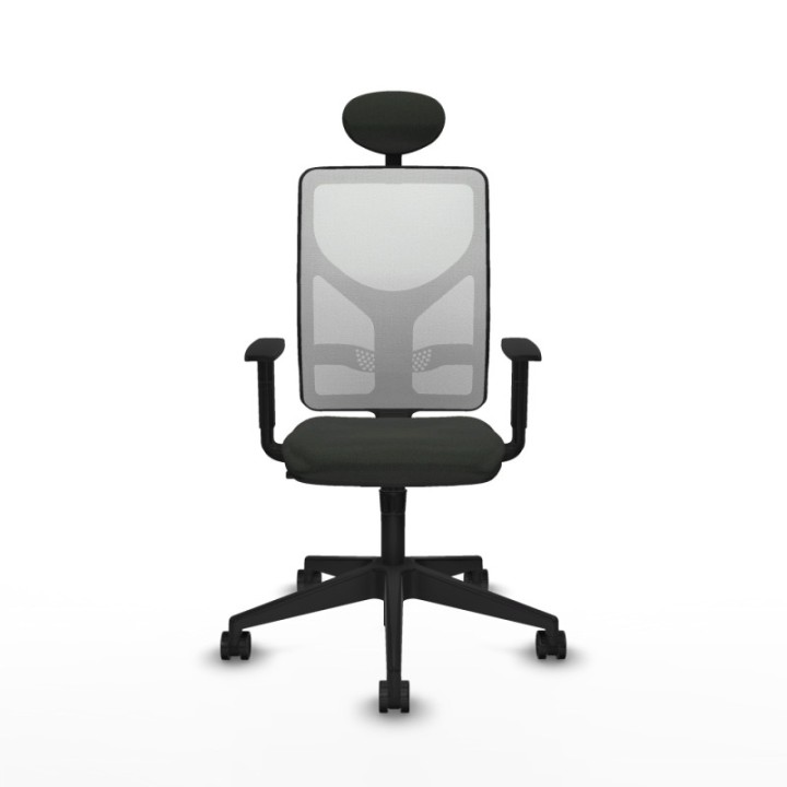 Motilla sincro malla blanca bali negro brazos 1D base piramidal cabecero fijo ruedas 65mm nailon