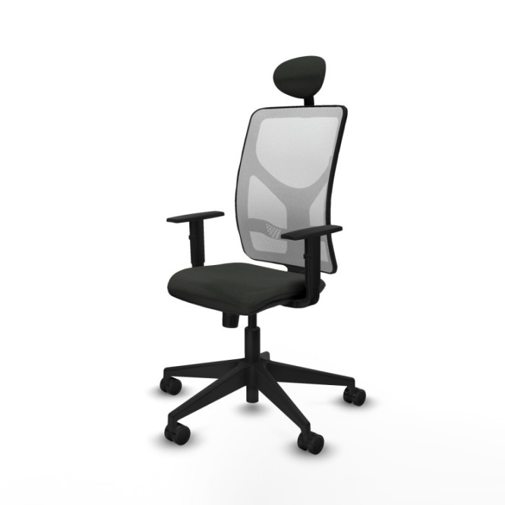 Motilla sincro malla blanca bali negro brazos 1D base piramidal cabecero fijo ruedas 65mm nailon