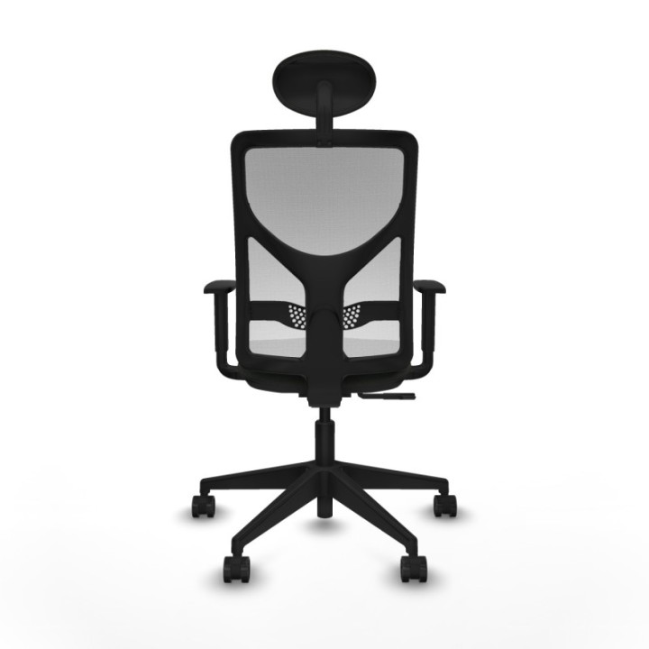 Motilla sincro malla blanca bali negro brazos 1D base piramidal cabecero fijo ruedas 65mm nailon