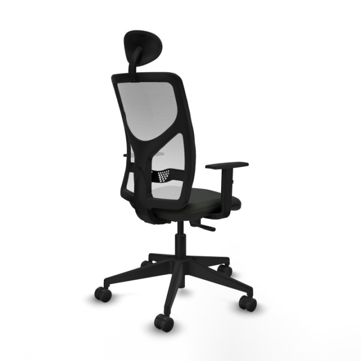 Motilla sincro malla blanca bali negro brazos 1D base piramidal cabecero fijo ruedas 65mm nailon