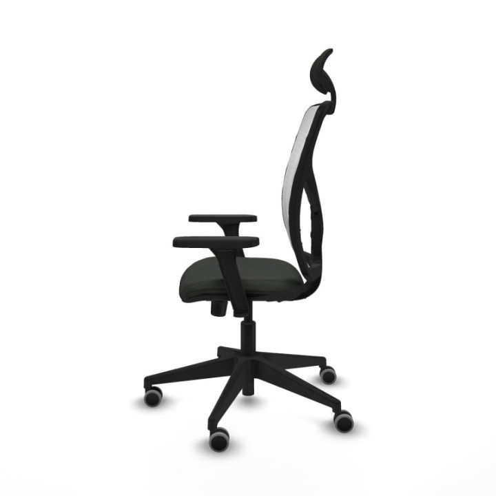 Motilla sincro malla blanca bali negro brazos 3D base piramidal cabecero fijo ruedas 65mm engomadas