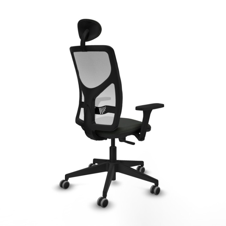 Motilla sincro malla blanca bali negro brazos 3D base piramidal cabecero fijo ruedas 65mm engomadas