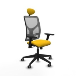 Motilla sincro malla gris bali amarillo brazos 3D base piramidal cabecero fijo ruedas 65mm engomadas