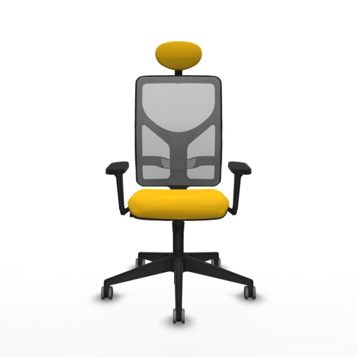 Motilla sincro malla gris bali amarillo brazos 3D base piramidal cabecero fijo ruedas 65mm engomadas