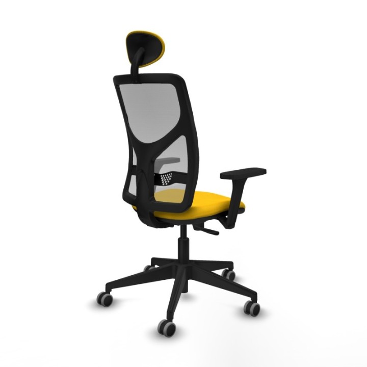 Motilla sincro malla gris bali amarillo brazos 3D base piramidal cabecero fijo ruedas 65mm engomadas