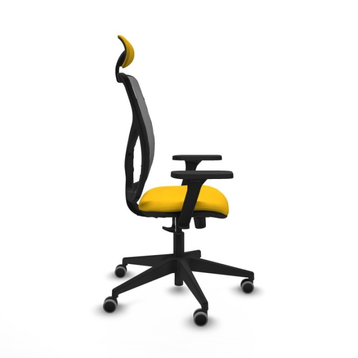 Motilla sincro malla gris bali amarillo brazos 3D base piramidal cabecero fijo ruedas 65mm engomadas