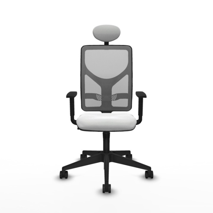 Motilla sincro malla gris bali blanco brazos 1D base piramidal cabecero fijo ruedas 65mm nailon