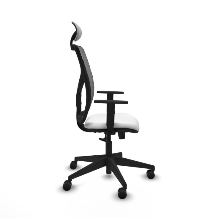 Motilla sincro malla gris bali blanco brazos 1D base piramidal cabecero fijo ruedas 65mm nailon