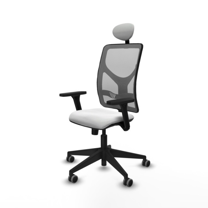 Motilla sincro malla gris bali blanco brazos 3D base piramidal cabecero fijo ruedas 65mm engomadas