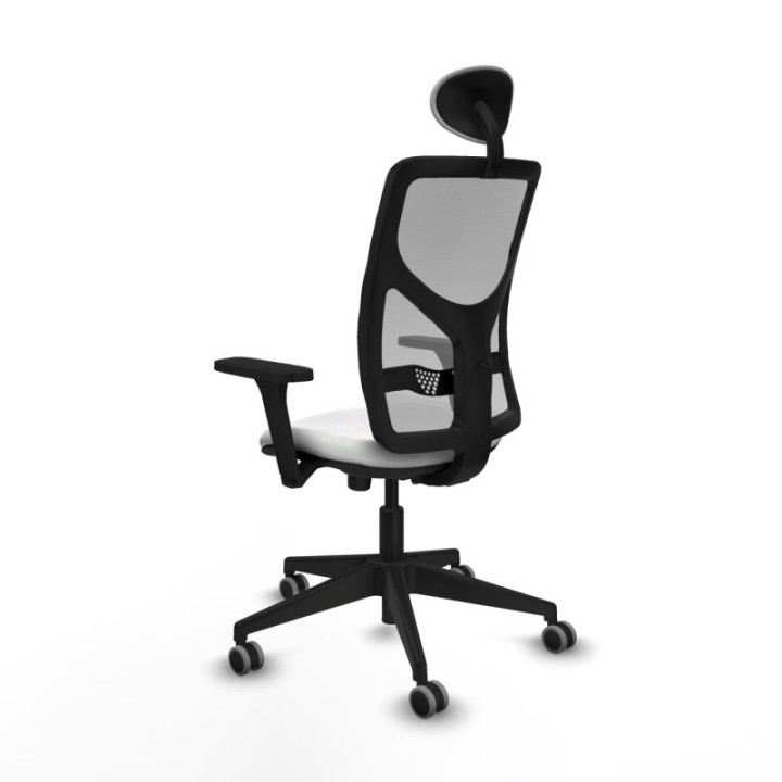 Motilla sincro malla gris bali blanco brazos 3D base piramidal cabecero fijo ruedas 65mm engomadas