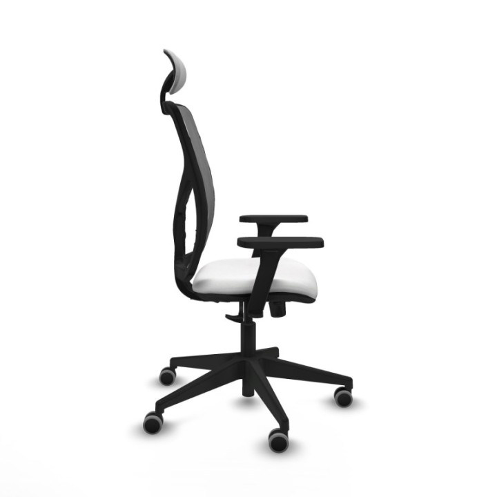 Motilla sincro malla gris bali blanco brazos 3D base piramidal cabecero fijo ruedas 65mm engomadas