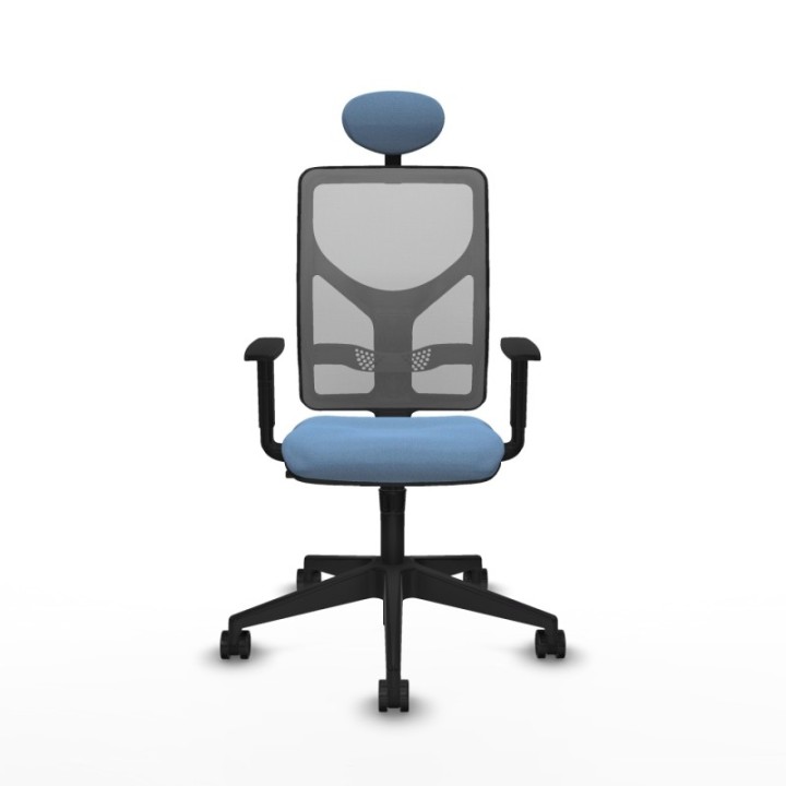 Motilla sincro malla gris bali azul cielo brazos 1D base piramidal cabecero fijo ruedas 65mm nailon