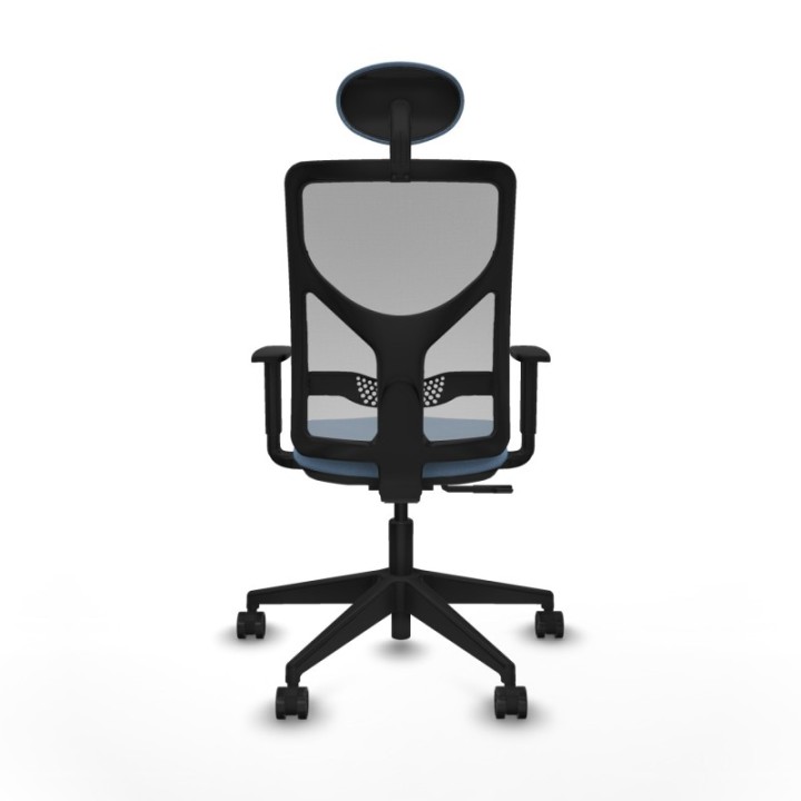 Motilla sincro malla gris bali azul cielo brazos 1D base piramidal cabecero fijo ruedas 65mm nailon