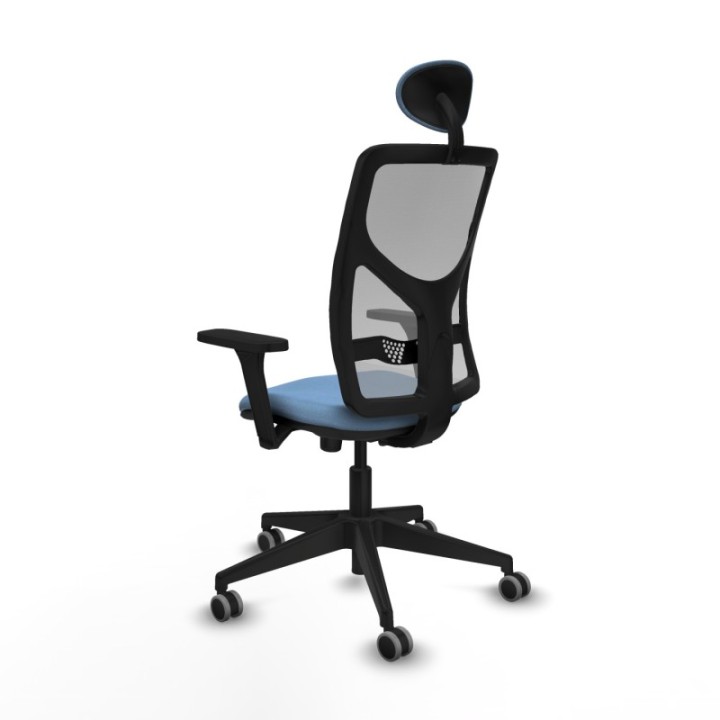 Motilla sincro malla gris bali azul cielo brazos 3D base piramidal cabecero fijo ruedas 65mm engomadas