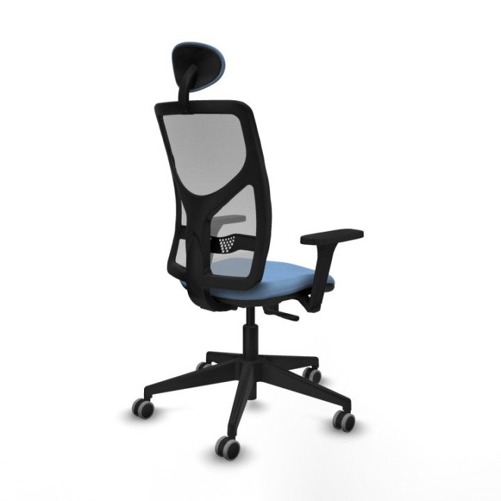 Motilla sincro malla gris bali azul cielo brazos 3D base piramidal cabecero fijo ruedas 65mm engomadas