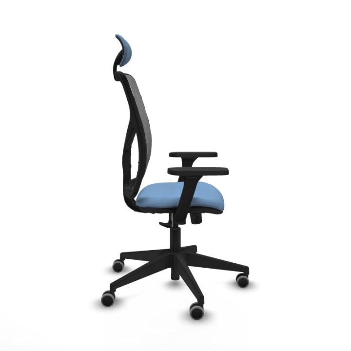 Motilla sincro malla gris bali azul cielo brazos 3D base piramidal cabecero fijo ruedas 65mm engomadas