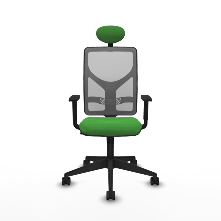 Motilla sincro malla gris bali verde brazos 1D base piramidal cabecero fijo ruedas 65mm nailon