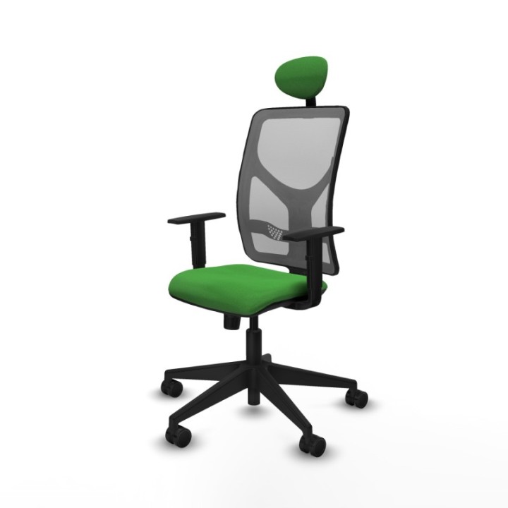 Motilla sincro malla gris bali verde brazos 1D base piramidal cabecero fijo ruedas 65mm nailon