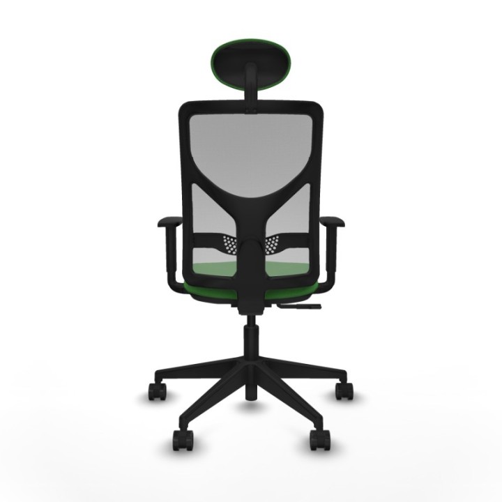 Motilla sincro malla gris bali verde brazos 1D base piramidal cabecero fijo ruedas 65mm nailon