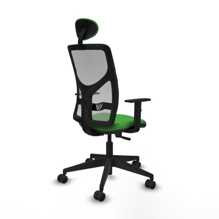 Motilla sincro malla gris bali verde brazos 1D base piramidal cabecero fijo ruedas 65mm nailon