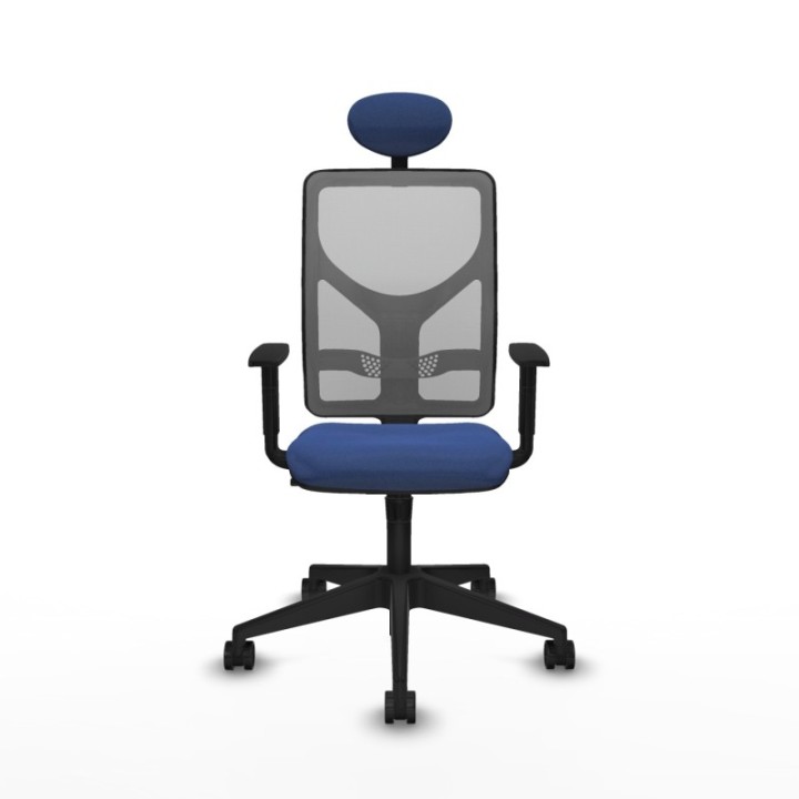 Motilla sincro malla gris bali azul marino brazos 1D base piramidal cabecero fijo ruedas 65mm nailon