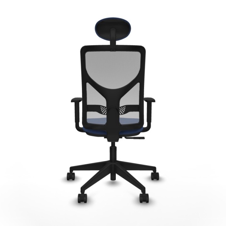 Motilla sincro malla gris bali azul marino brazos 1D base piramidal cabecero fijo ruedas 65mm nailon