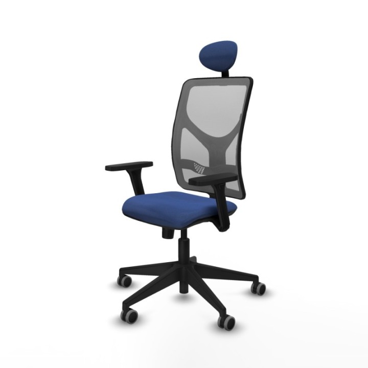 Motilla sincro malla gris bali azul marino brazos 3D base piramidal cabecero fijo ruedas 65mm engomadas