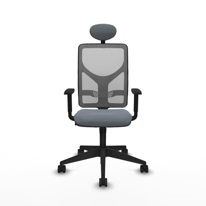 Motilla sincro malla gris bali gris brazos 1D base piramidal cabecero fijo ruedas 65mm nailon