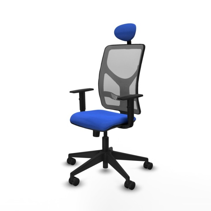 Motilla sincro malla gris bali azul brazos 1D base piramidal cabecero fijo ruedas 65mm nailon