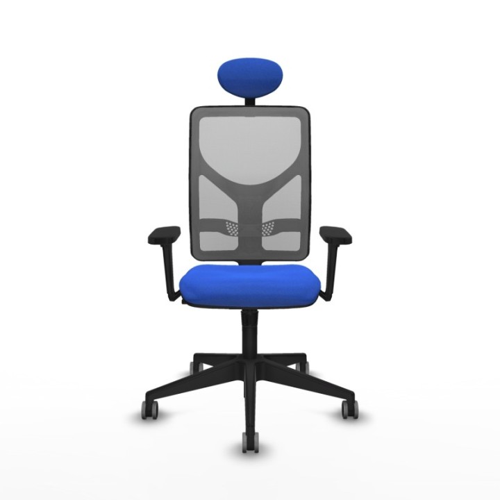 Motilla sincro malla gris bali azul brazos 3D base piramidal cabecero fijo ruedas 65mm engomadas