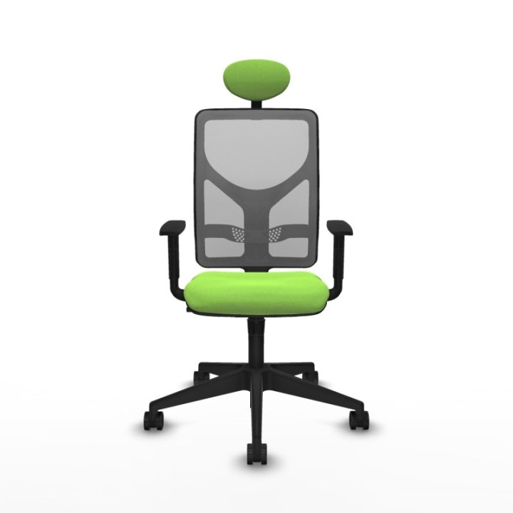 Motilla sincro malla gris bali pistacho brazos 1D base piramidal cabecero fijo ruedas 65mm nailon