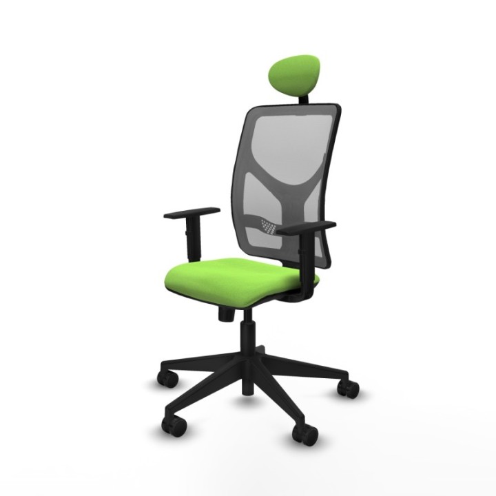 Motilla sincro malla gris bali pistacho brazos 1D base piramidal cabecero fijo ruedas 65mm nailon