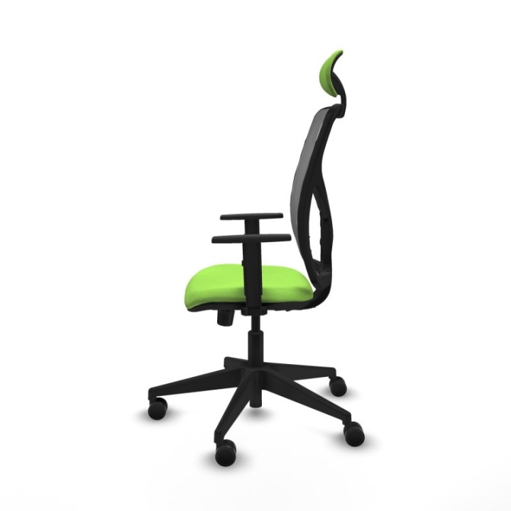 Motilla sincro malla gris bali pistacho brazos 1D base piramidal cabecero fijo ruedas 65mm nailon