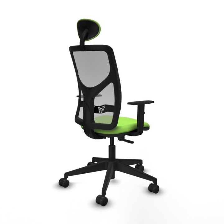 Motilla sincro malla gris bali pistacho brazos 1D base piramidal cabecero fijo ruedas 65mm nailon