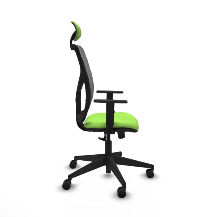 Motilla sincro malla gris bali pistacho brazos 1D base piramidal cabecero fijo ruedas 65mm nailon