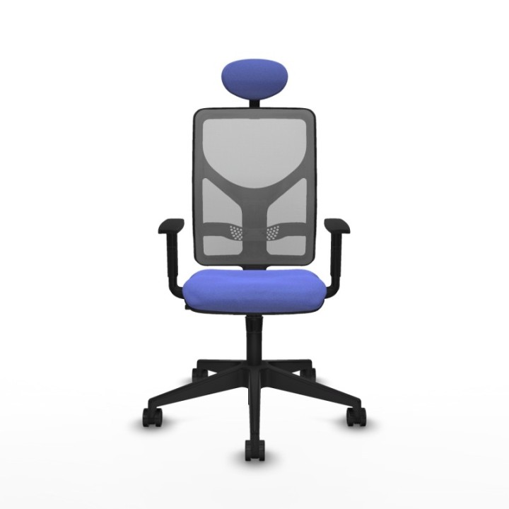 Motilla sincro malla gris bali azul claro brazos 1D base piramidal cabecero fijo ruedas 65mm nailon