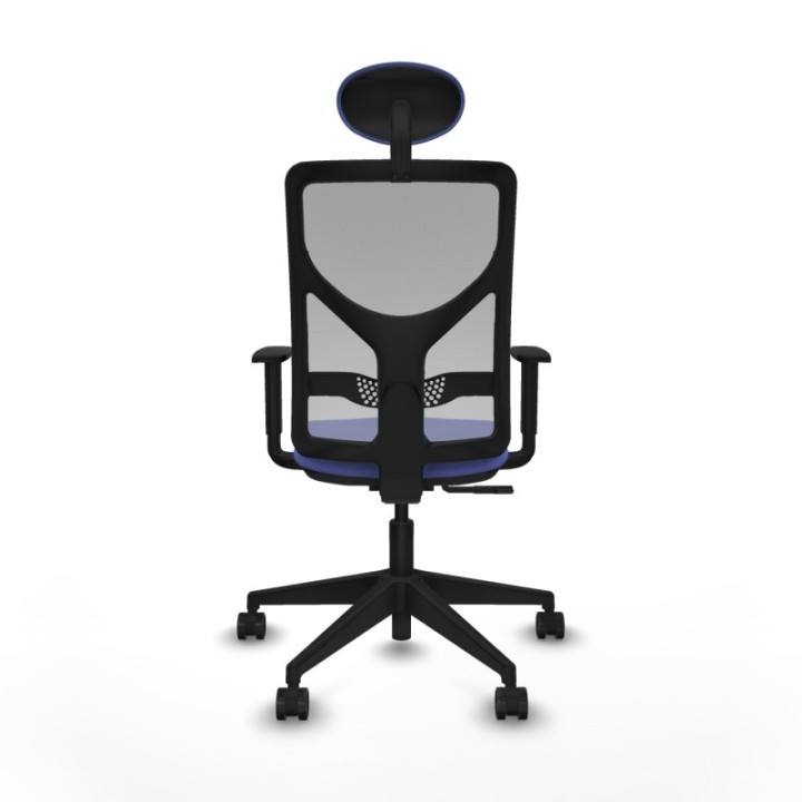 Motilla sincro malla gris bali azul claro brazos 1D base piramidal cabecero fijo ruedas 65mm nailon