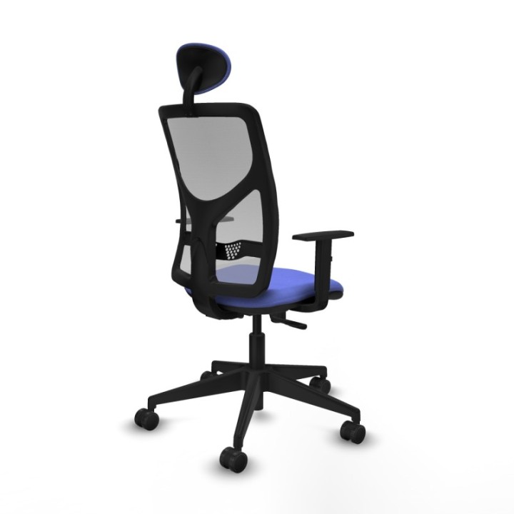 Motilla sincro malla gris bali azul claro brazos 1D base piramidal cabecero fijo ruedas 65mm nailon